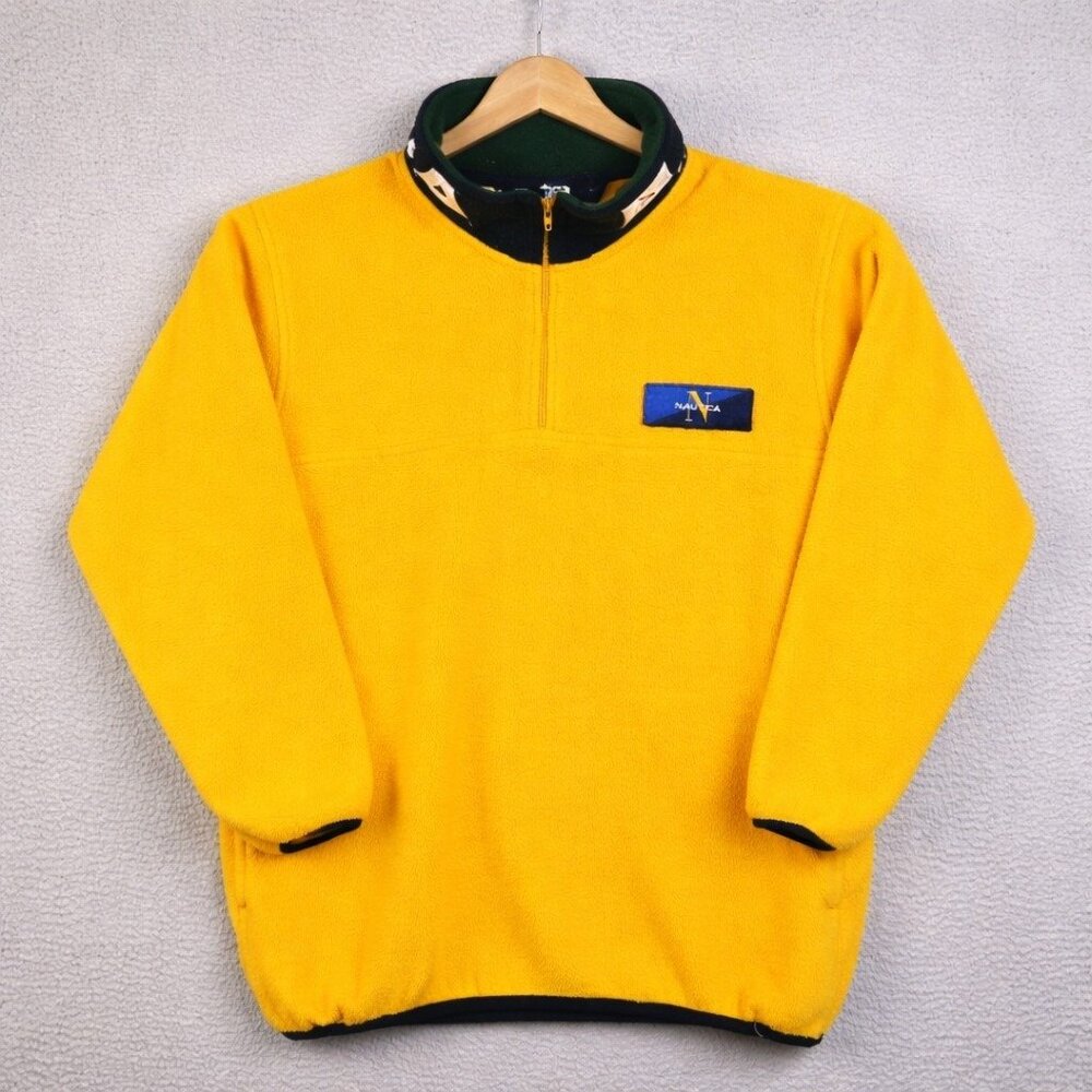 Nautica Pullover Youth Medium (12-14) 1/4 Zip 90's Fleece Collar Spell‎ Out Y2K